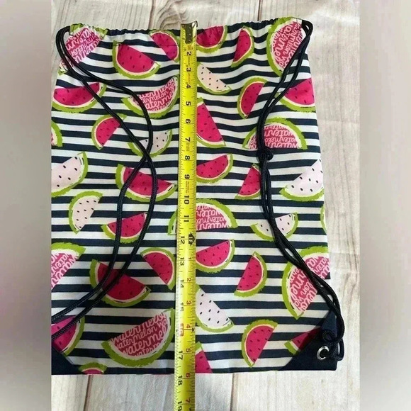 Thirty One Cinch Sac Drawstring Backpack Watermelon Stripe Thermal - Picture 6 of 7